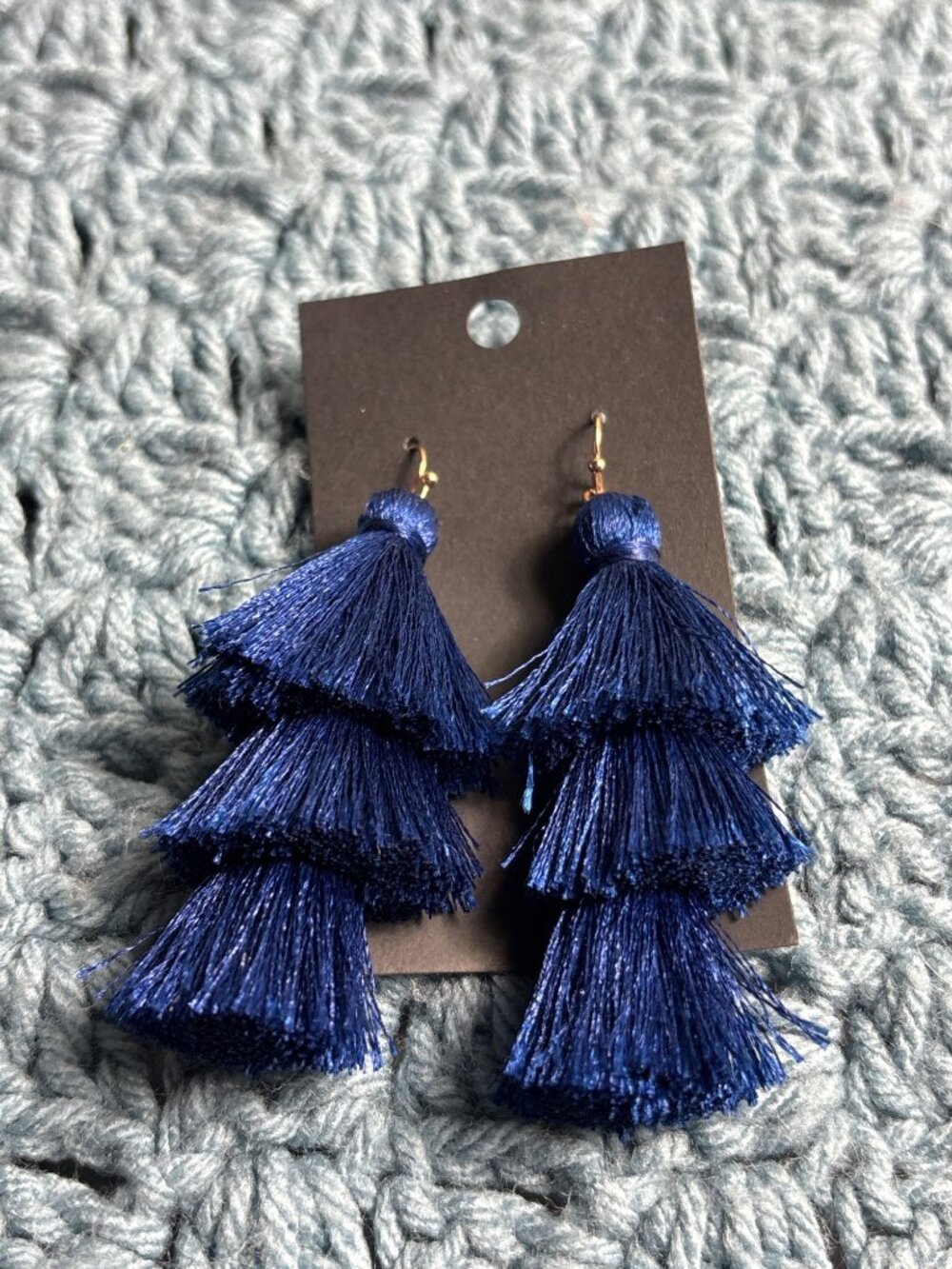 Blue Fringe Tassel Dangle Earrings 2.75 inches Long